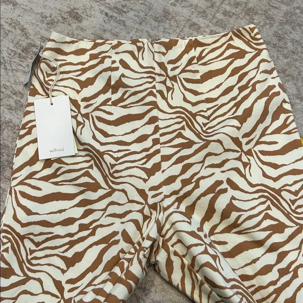 Wilfred Zebra-Print Cropped Pants in Cream & Brown size 2, new with tags